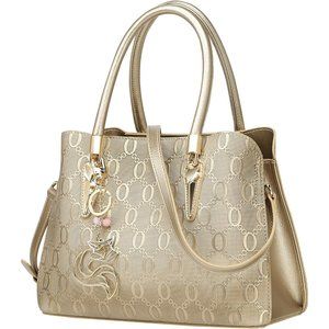 Women Tote Shoulder Bag Crossbody Bag Purse Top Handle bag with Embroidery-Gold